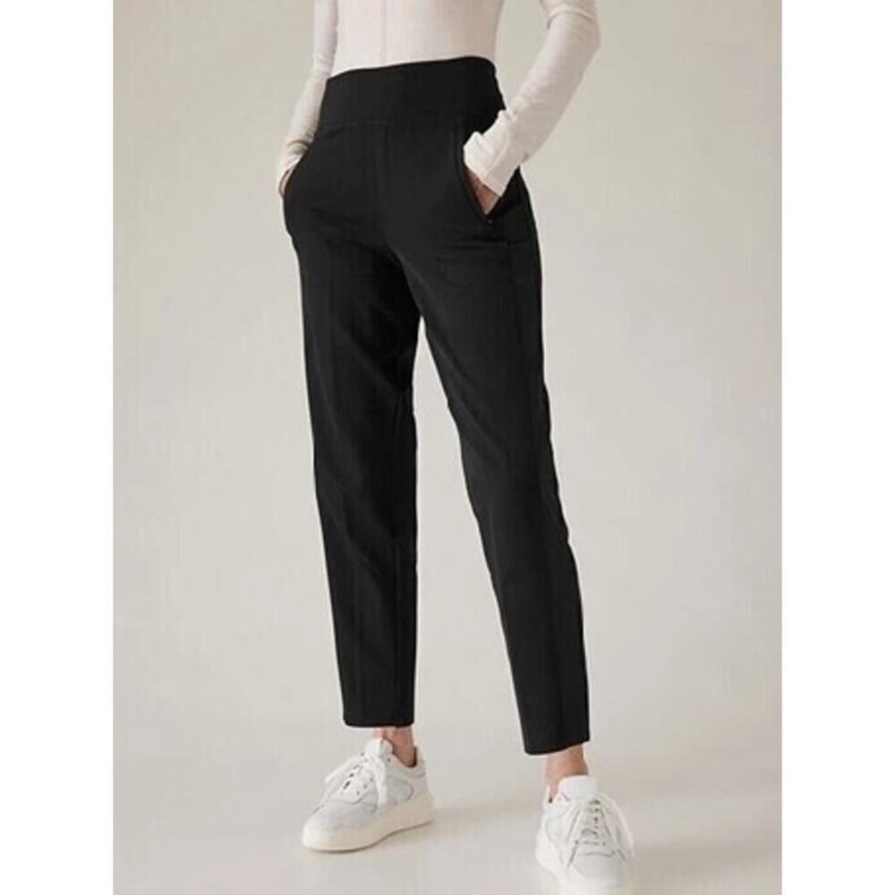 Athleta Endless Satin Side Stripe Pant NWT Size 22 Black Travel Work $109